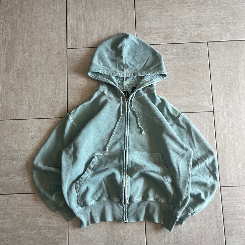 Gap Vintage Arch Logo Zip Up Hoodie Faded Sage Green Distressed XS HO091